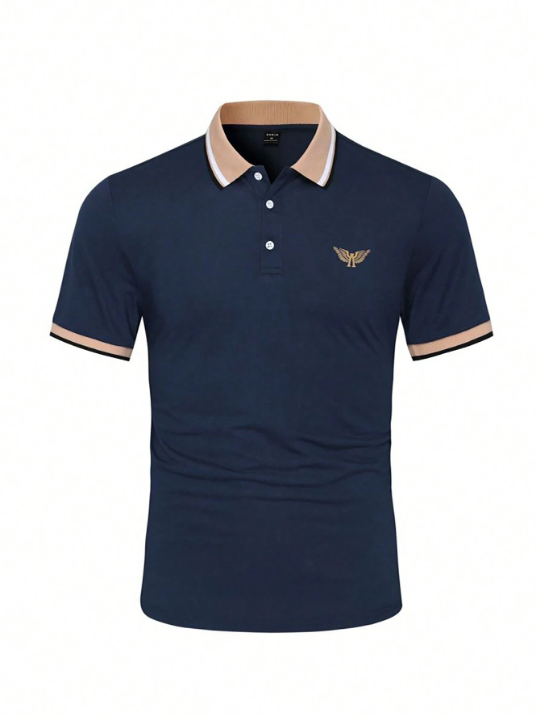 Manfinity Homme Men Wings Embroidery Contrast Collar Polo Shirt