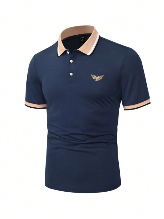 Manfinity Homme Men Wings Embroidery Contrast Collar Polo Shirt