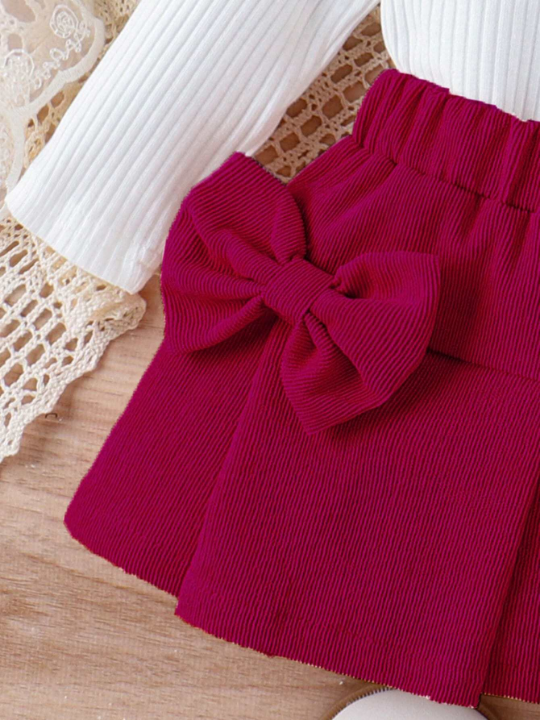 Baby Girl Ruffle Trim Tee & Bow Front Skirt & Headband