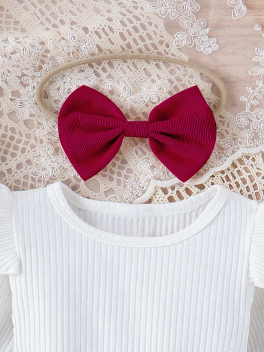 Baby Girl Ruffle Trim Tee & Bow Front Skirt & Headband