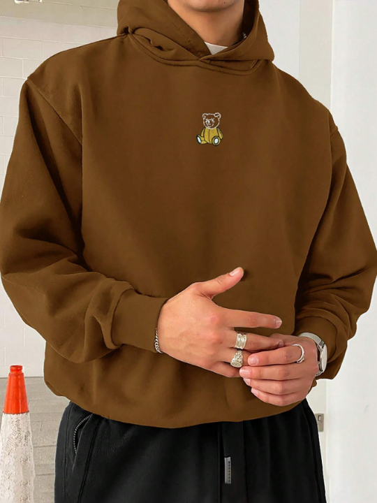 Manfinity Hypemode Loose Fit Men's Bear Embroidery Hooded Thermal Sweatshirt