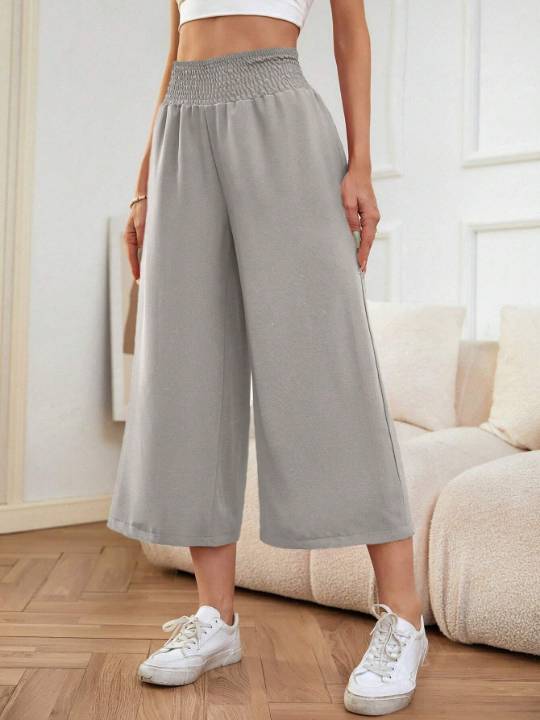 LUNE Solid Wide Leg Capris Wide Leg Pants