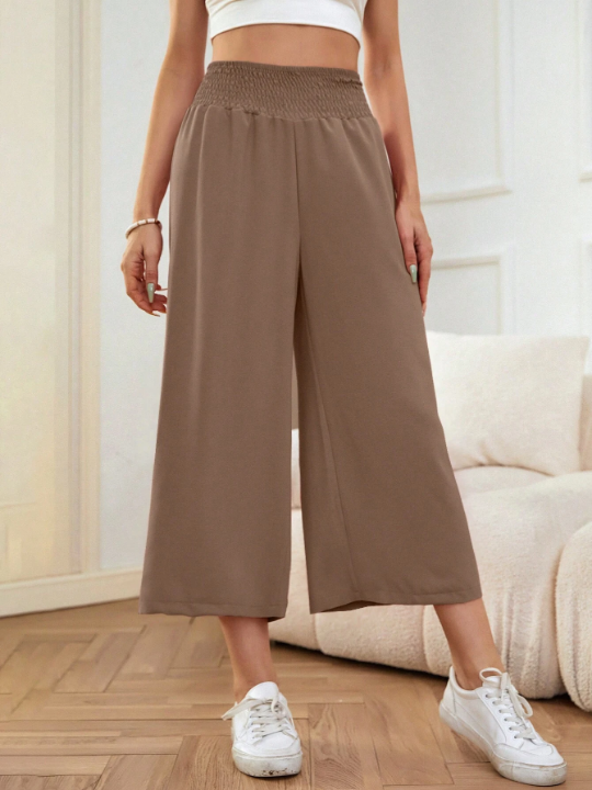 LUNE Solid Cropped Wide Leg Pants