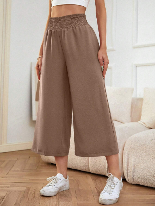 LUNE Solid Cropped Wide Leg Pants