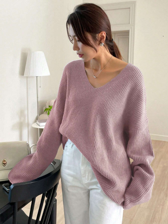 DAZY Drop Shoulder Ribbed Knit Sweater