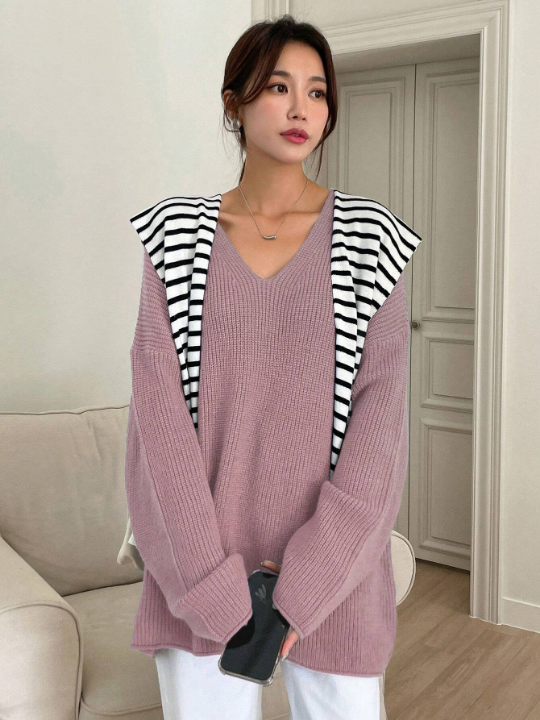 DAZY Drop Shoulder Ribbed Knit Sweater