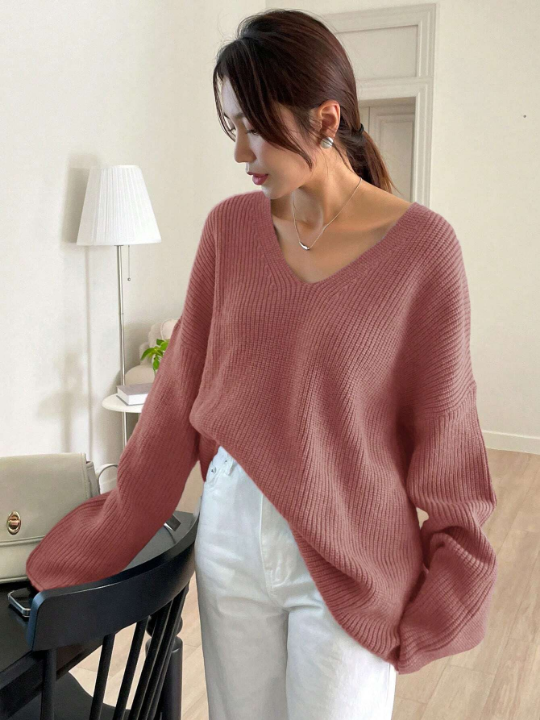 DAZY Solid Drop Shoulder Sweater