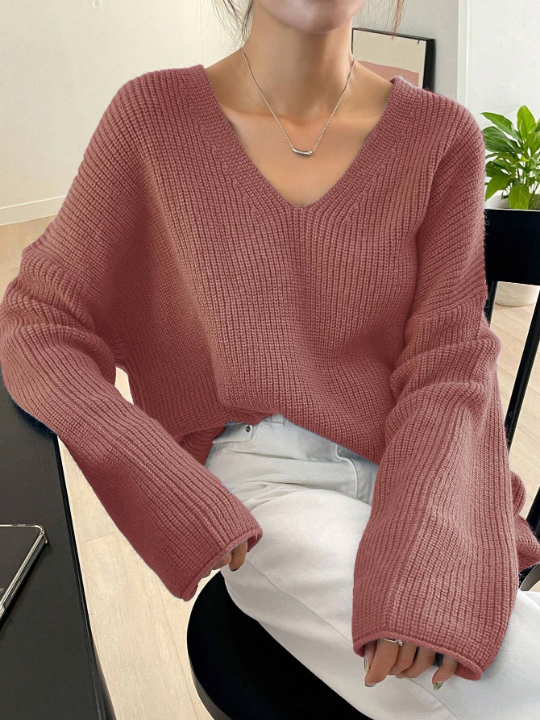 DAZY Solid Drop Shoulder Sweater