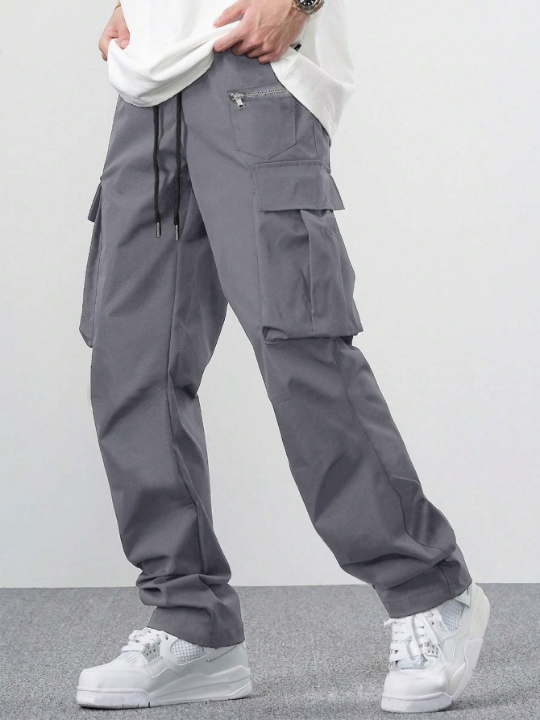Manfinity EMRG Loose-Fit Men's Cargo Pants With Flap Pocket, Side Drawstring And Elastic Waist