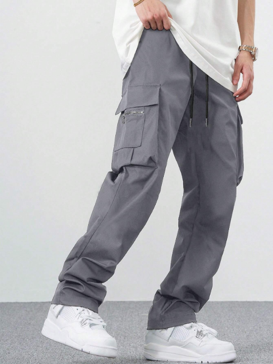 Manfinity EMRG Loose-Fit Men's Cargo Pants With Flap Pocket, Side Drawstring And Elastic Waist