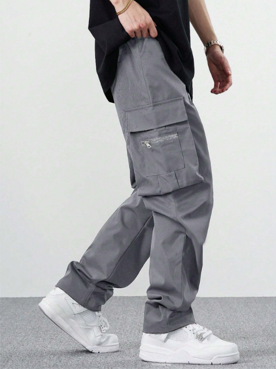 Manfinity EMRG Loose-Fit Men's Cargo Pants With Flap Pocket, Side Drawstring And Elastic Waist