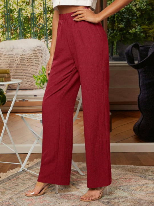 LUNE Solid Elastic Waist Straight Leg Pants