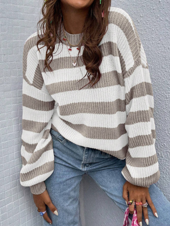 Essnce Striped Pattern Drop Shoulder Sweater