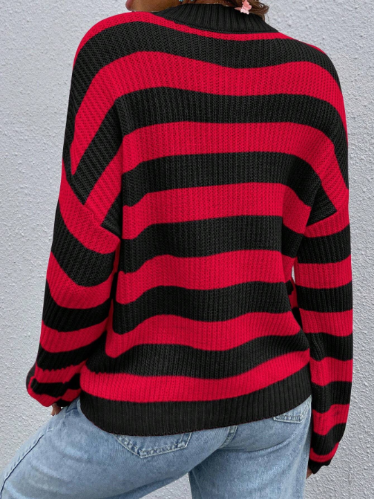 Essnce Striped Pattern Drop Shoulder Sweater