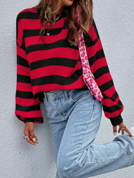 Essnce Striped Pattern Drop Shoulder Sweater