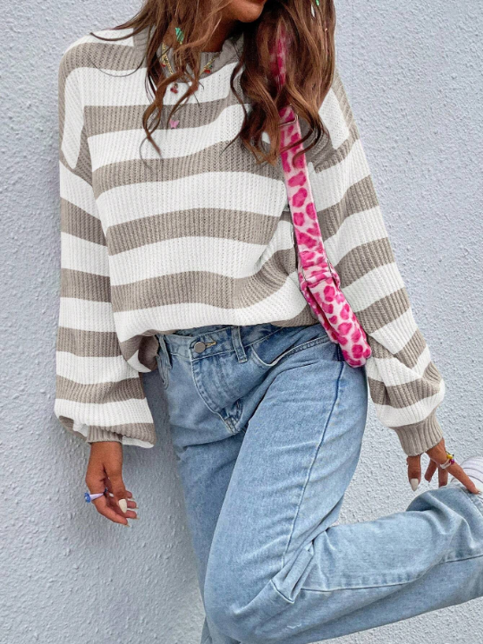 Essnce Striped Pattern Drop Shoulder Sweater