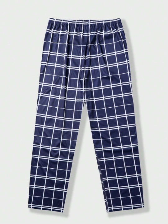 Men Plaid Print Pocket Patched Tee & Pants & Shorts PJ Set