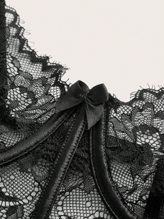 Contrast Lace Mesh Underwire Teddy Bodysuit