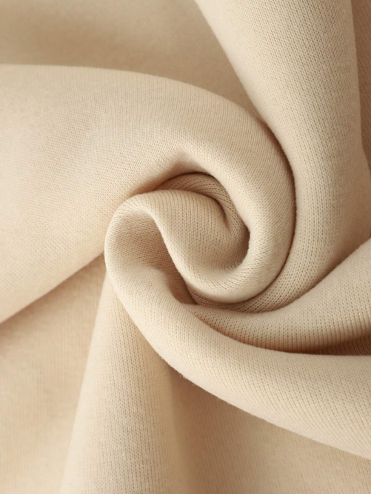 Men Bear Print Kangaroo Pocket Drawstring Thermal Hoodie