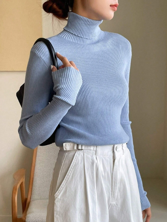 DAZY Ribbed Knit Turtleneck Sweater