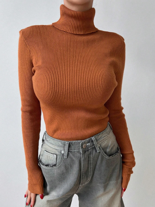 DAZY Turtleneck Ribbed Knit Sweater