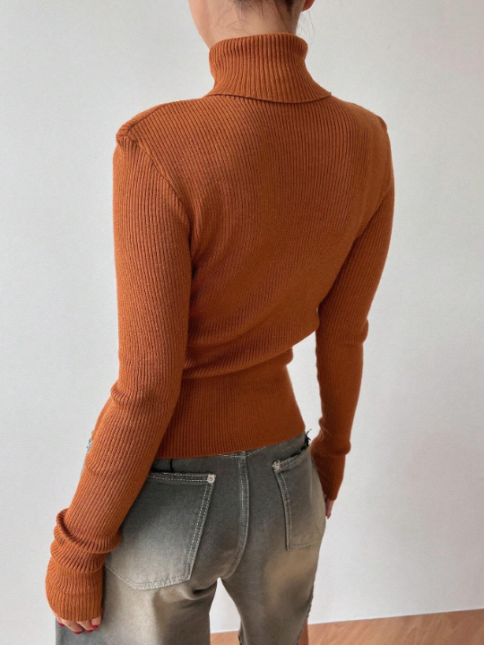 DAZY Turtleneck Ribbed Knit Sweater