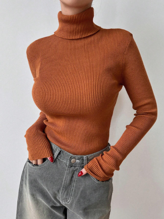 DAZY Turtleneck Ribbed Knit Sweater