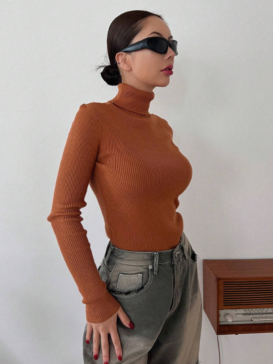 DAZY Turtleneck Ribbed Knit Sweater