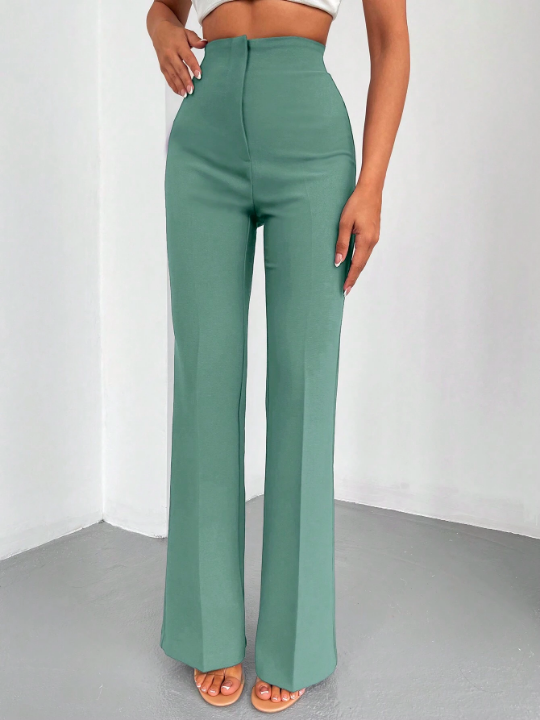 Solid High Waist Flare Leg Pants