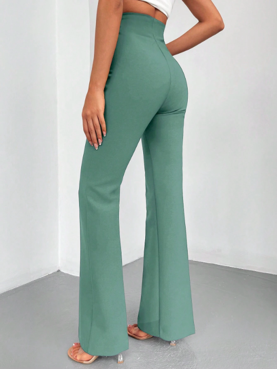 Solid High Waist Flare Leg Pants