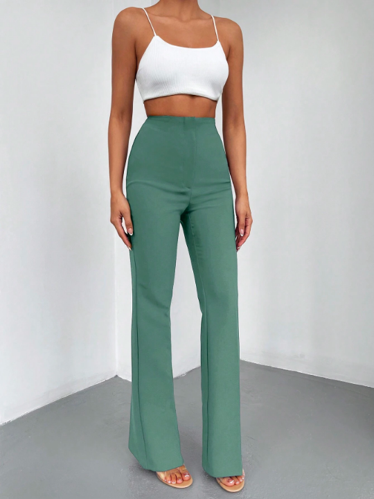 Solid High Waist Flare Leg Pants