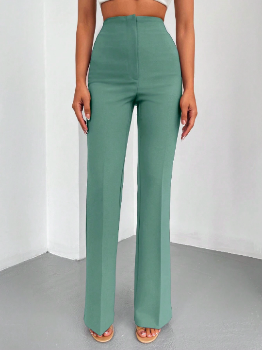 Solid High Waist Flare Leg Pants