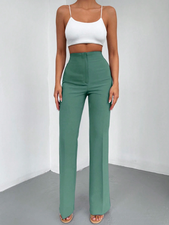 Solid High Waist Flare Leg Pants