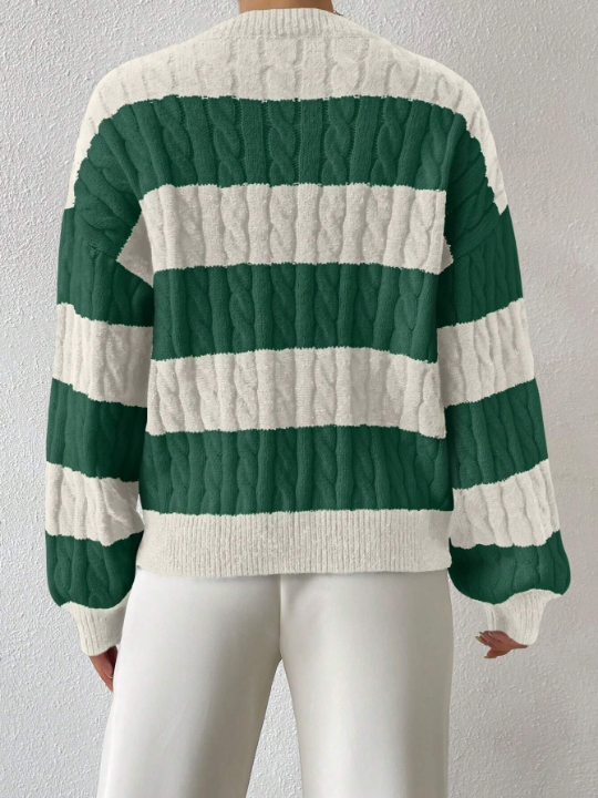 Essnce Two Tone Cable Knit Drop Shoulder Sweater