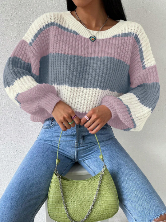 Essnce Color Block Drop Shoulder Sweater