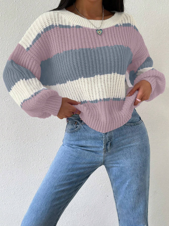 Essnce Color Block Drop Shoulder Sweater