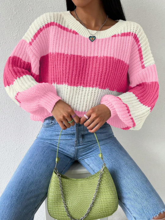 Essnce Color Block Drop Shoulder Sweater