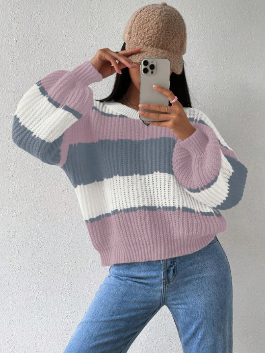 Essnce Color Block Drop Shoulder Sweater