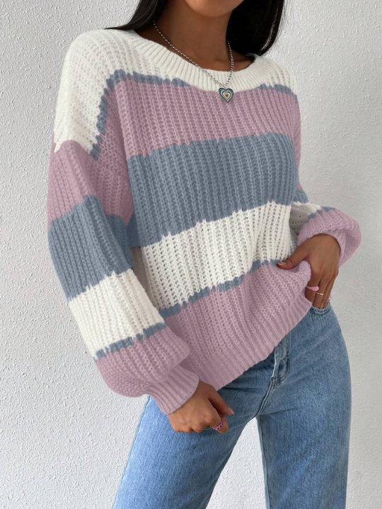 Essnce Color Block Drop Shoulder Sweater