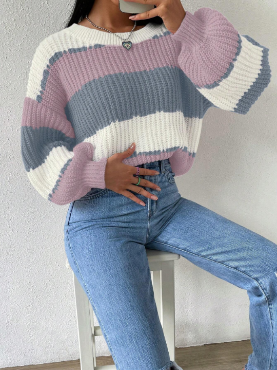 Essnce Color Block Drop Shoulder Sweater