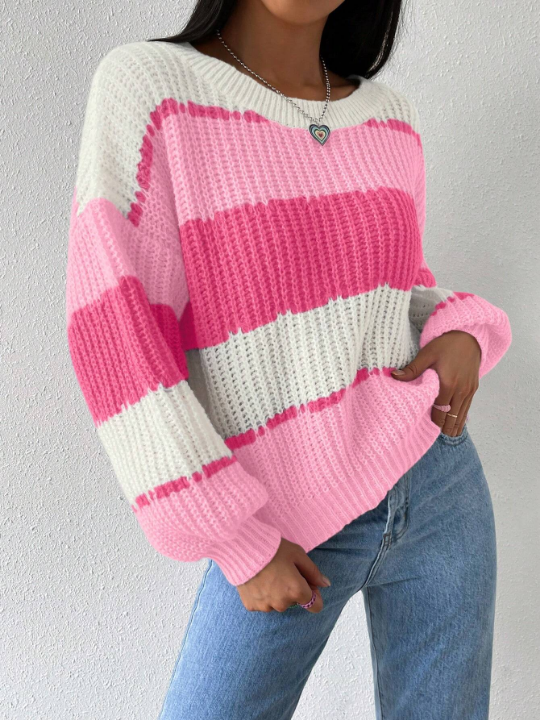 Essnce Color Block Drop Shoulder Sweater