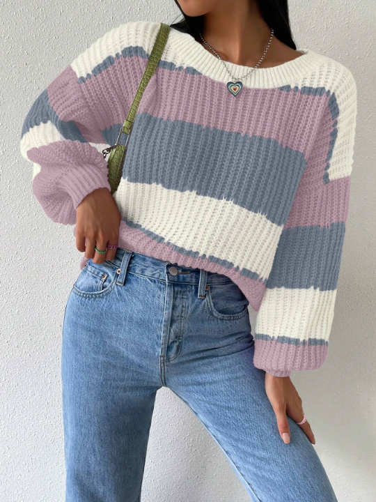 Essnce Color Block Drop Shoulder Sweater