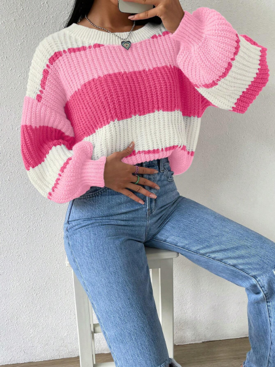 Essnce Color Block Drop Shoulder Sweater