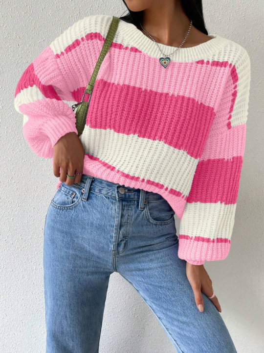 Essnce Color Block Drop Shoulder Sweater