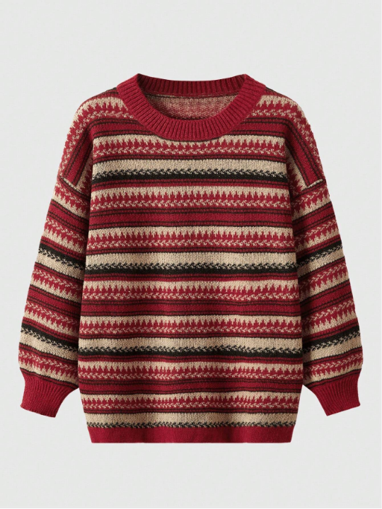 ROMWE Academia Casual Red Striped Pullover Sweater For New Year Celebration