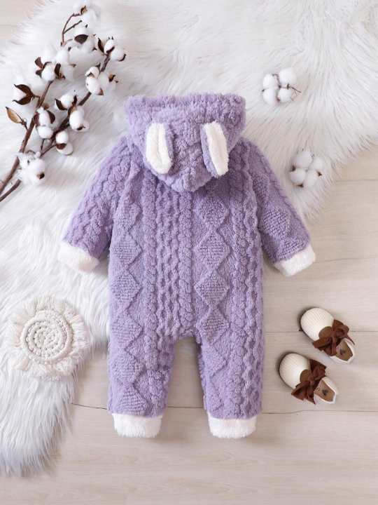 Baby Girl 3D Ears Design Hooded Teddy Jumpsuit