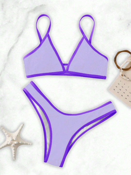 Contrast Binding Bikini Swimsuit