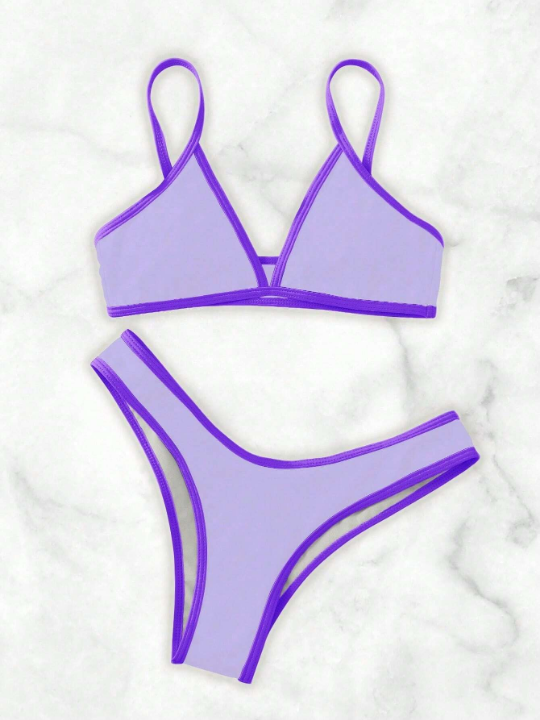 Contrast Binding Bikini Swimsuit