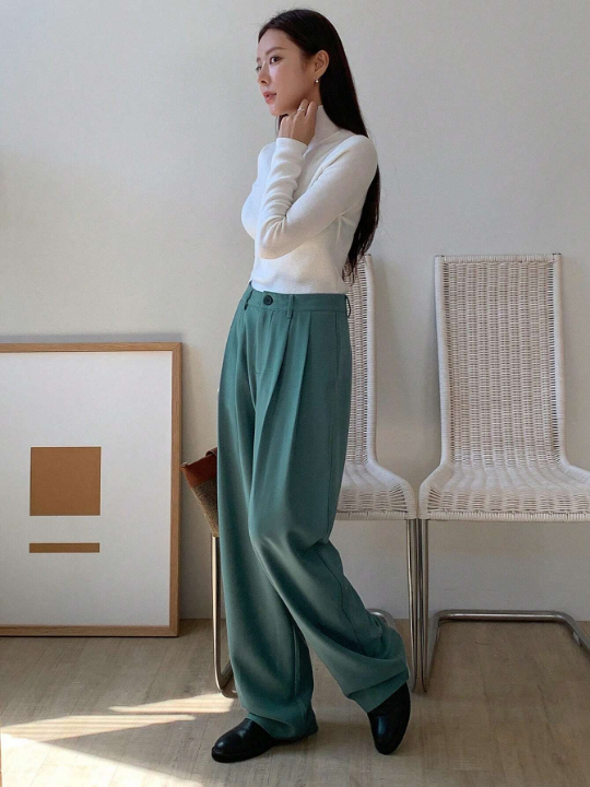 DAZY High Waist Plicated Detail Wide Leg Pants