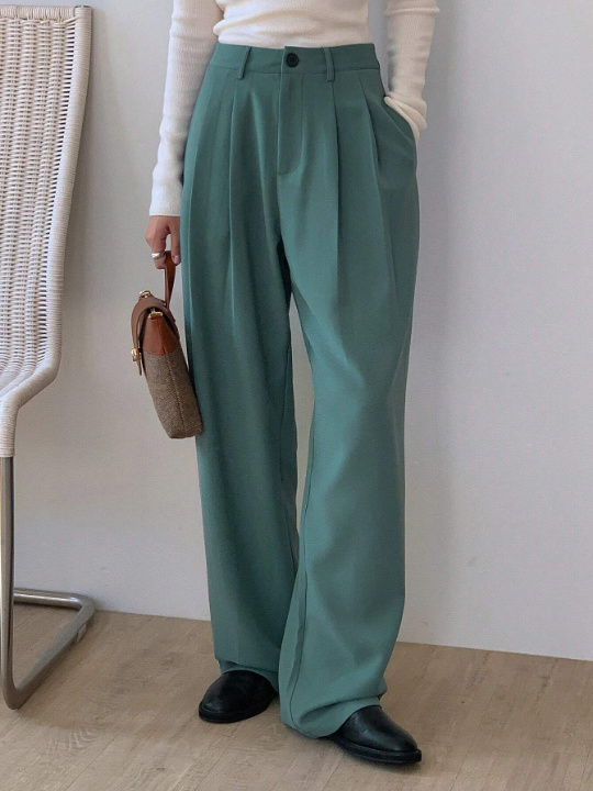 DAZY High Waist Plicated Detail Wide Leg Pants